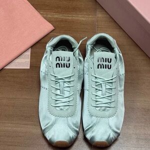 Miu Miu Mint Green Satin Sneakers Flats